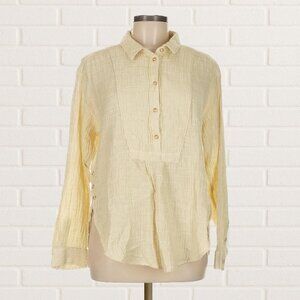 Anthropologie pastel yellow flowy button down shirt